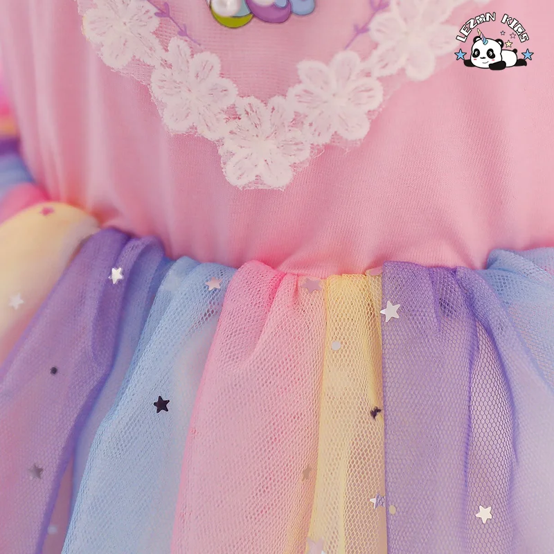 LEZONKIDS - Novos Produtos Vestidos de Meninas com Mangas Longas e Estrelas Pastel para Festa de 2 a 14 Anos